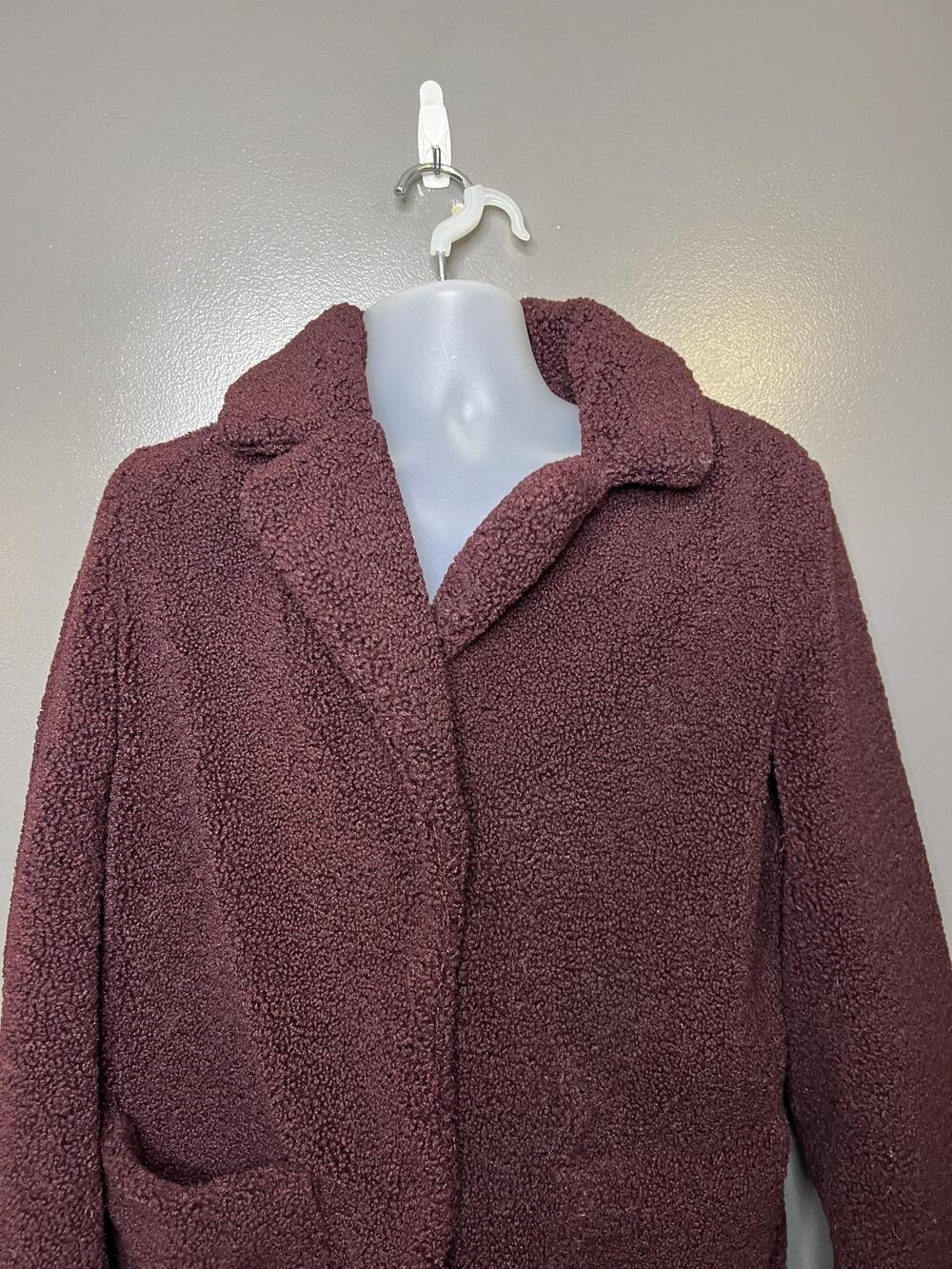 French Connection Coat Womens Medium Red Faux Fur Snap Front Lined Overcoat